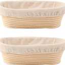 DOYOLLA Bread Proofing Baskets Set of 2 10 inch Oval Shaped Dough Proofing Bowls w/Liners Perfect for Professional & Home Sourdough Bread Baking