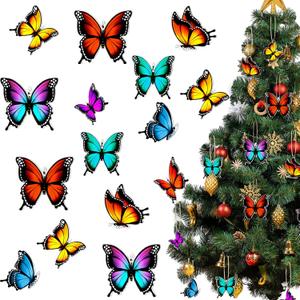 Bucherry 48 Pcs Spring Butterfly Ornaments Tree Decor Spring Hanging Wooden Monarch Butterfly with Rope Hanging Ceiling Decoration for Birthday Wedding Home Wall DIY Art Craft