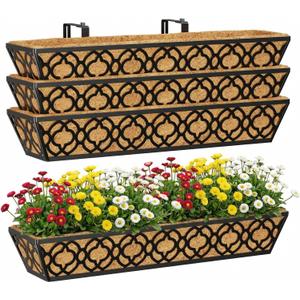 Y&M Deck Railing Planter Boxes 30 Inch 4 Pack, Adjustable Balcony Planter for Outdoor Plants, Metal Railing Planter Box for Deck, Fence and Porch, Window Boxes Outdoor, Sturdy Hanging Planter