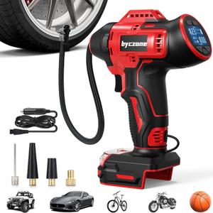 Tire Inflator Compatible with MILWAUKEE 18V Max Battery, 160 PSI Cordless Air Compressor With 12V DC Car Adapter,LCD Digital Pressure Gauge for Car, Bike, Sport Ball (No Battery)