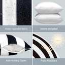 LVTXIII Outdoor Throw Pillows 18x18 Patio Waterproof Square Pillows with Piping Fade Resistant Accent Pillow for Spring Summer Garden Decoration, Set of 2, Cabana Black