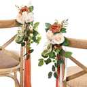 Ling's Moment 8 Wedding Artificial Aisle Pew Flowers Chair Decorations Arrangements With Chiffon Ribbons Sunset Terracotta for Ceremony Reception Chair Back Floral Decor Reception Church Party Outdoor