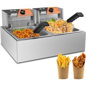 Commercial Deep Fryer 20.7Qt/20L Dual Tank Deep Fryers with Baskets 0.8mm Thickened Stainless Steel Electric Countertop Fryer with Adjustable Temperature, 1700w x2, 110v