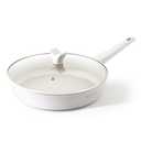 THE ROCK SOHO 11-Inch Non Stick Frying Pan with Lid–Nothing Sticks, Never Warps, Lasts Longer, Ceramic Non Toxic Skillet with Heat-Resistant Handle, PTFE PFOA&PFAS Free, Dishwasher Safe, Cream