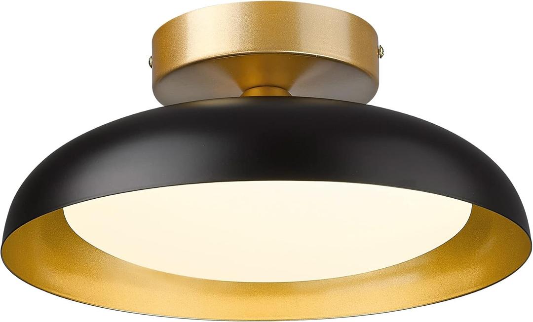 kudos Flush 12-inch LED Light Fixture, Black and Gold Finish, 12W/1200lm for Bedroom, Hallway, 3000K/4000K/6000K Adjustable, KDCL01-BK