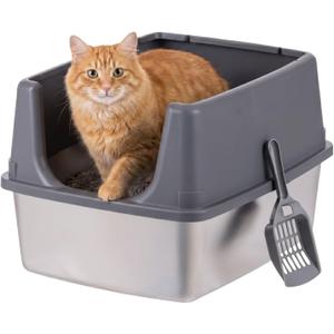 IRIS USA Stainless Steel Litter Box Enclosed High Sided for Cats
Extra Deep Pan, Stainless Steel Pan, High Sided Walls, Scatter Shield, Easy Clean Surface, Floor Protection