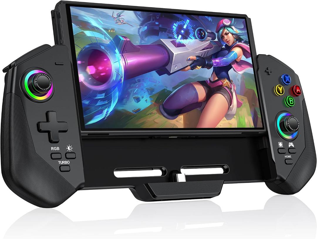 Upgraded Hall Effect Joystick Switch Controller for Nintendo Switch/OLED – No Drift, Wired Pro Controller with LED Lighting, Game Card Storage & Ergonomic Grip (Black)