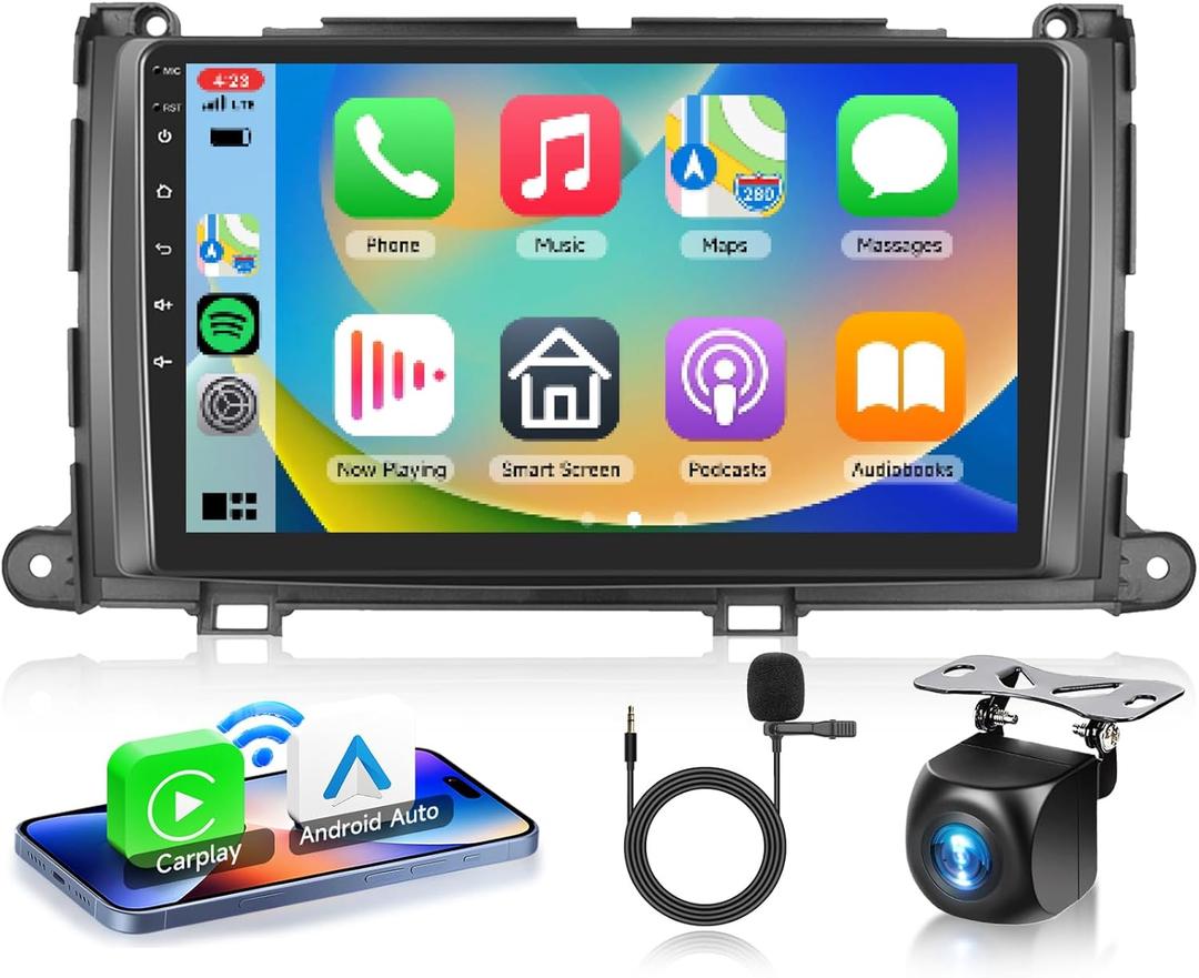 [8 CORE 6G+128G] for Toyota Sienna 2011-2014 Car Radio with Wireless Carplay/Android Auto, 9 Inch Android 13 IPS Touch Screen Car Stereo, Bluetooth, GPS, WiFi, SWC, DSP + Backup Camera