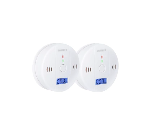 2 Pack Carbon Monoxide Detectors Battery Powered, Carbon Monoxide Alarm with LED Digital Display, CO Alarm with Human Alarm Sounds and Test Button for Home Kitchen Restaurant Hotel Office