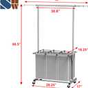 Simple Houseware 3 Bags Laundry Sorter with Extensible Clothes Hanging Rod