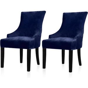 Lellen Velvet Stretch Wingback Chair Cover Slipcover - Reusable Protector Cover for Dining Room Banquet Home Decor etc Machine Washable Hand Washable (Navy, 2PC)