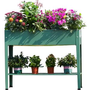 Raised Garden Bed, Elevated Green Metal Plant Box with Legs, Standing Garden Stand with Drainage Holes (40" L x 11" W x 31" H)