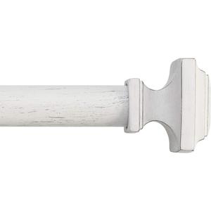 MODE Farmhouse Collection 1 1/8" Diameter Curtain Rod Set with Cottage Square Curtain Rod Finials and Steel Wall Mounted Adjustable Curtain Rod, Fits 36 to 72 Windows, Weathered White