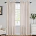 FantasDecor Natural Linen Curtains 84 inch Long Rod Pocket Flax Linen Burlap Semi Sheer with Light Filtering Privacy Window Treatments for Living Room, W52 x L84, Natural