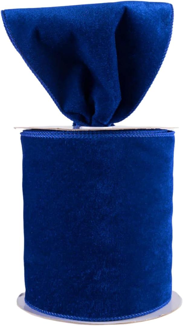 Meseey 4 Inch Wide Royal Blue Velvet Wired Ribbon, 10 Yards Velvet Ribbon with Wire Edge for Christmas Tree, Wreaths, Gift Wrapping, Bows, Crafts, Wedding and Holiday Decorations