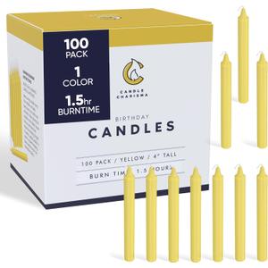 Candle Charisma 100 Yellow Spell Candles - 4" Unscented Paraffin Chime Candles, Smokeless & Dripless, Colored Candles, 1.5 Hours Burn Time 0.4" Thick Taper Candles for Rituals, Witchcraft & Parties