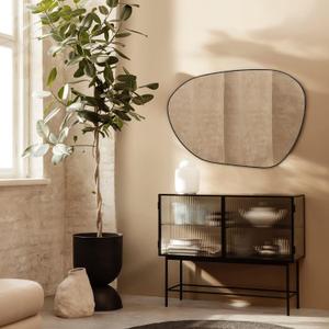 40 x 26.5 Matt Black Asymmetrical Mirror Irregular Black Mirror Accent Metal Framed Mirror for Bathroom Vanity, Entryway or Living Room (40"L x 26.5"W)