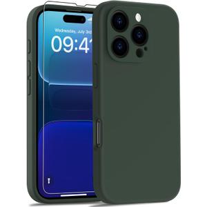 Goodon Designed for iPhone 16 Pro Max Case with Screen Protector - Enhanced Camera Cover - Soft Microfiber Lining -Liquid Silicone Shockproof Protective Phone Cover for Men Women Girls -Army Green