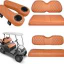 NOKINS Golf Cart Seat Covers for Club Car Precedent, Vinyl Front&Rear Seat Cover with Flip-Up Armrests kit, with Cup Holder, for 1" Square Tube (All Brown)