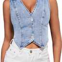 SHENHE Women's Denim Vest Button Down Sleeveless Jean Vest Top Y2K Cropped Denim Top Cowgirl Western Outfits (Medium, Blue)