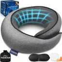 Teemour Travel Neck Pillow Airplane 360 Support Memory Foam Travel Pillows for Airplanes with Eye Mask & Ear Plugs, Portable Carry Bag for Travel & Office, Essentials for Home, Business Trip, Large (Dark Grey (Large Size))