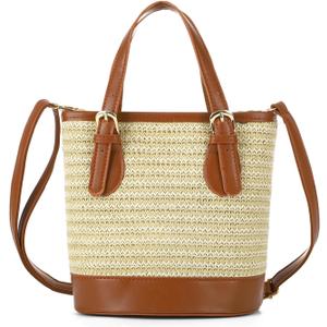 Emprier Summer Straw Crossbody Bags for Women Summer Beach Bucket Bag Trendy Woven Handbags Top-handle Shoulder Purse