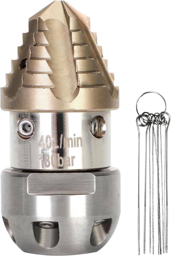 Anrain 3/8 Sewer Jetter Nozzle for 40 L/min Pressure Washer, 360 Degree 3/8 NPT Sewer Jetter Rotating Nozzle, Stainless Steel, for Vehicle Cleaning, Industrial Equipment Cleaning