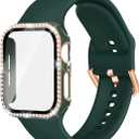 Compatible with Apple Watch Band and Case 38mm 40mm 41mm 42mm 44mm 45mm Women, Soft Silicone Bands and Bling Diamond Case & Glass Screen Protector for iWatch Series 9 8 7 6 5 4 3 2 1 and SE