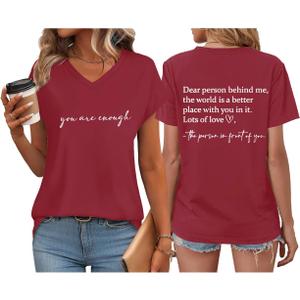 You are Enough Tshirt Dear Person Behind Me Shirt V Neck Mental Health Shirt Women Inspirational Graphic Casual Tops (Large)