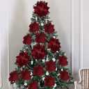 vensovo 5 Inch Red Christmas Poinsettia Flowers for Tree - 12PCS Deep Red Christmas Tree & Wreath Floral Decorations for Holiday DIY, Gift Wrap & Home Decor