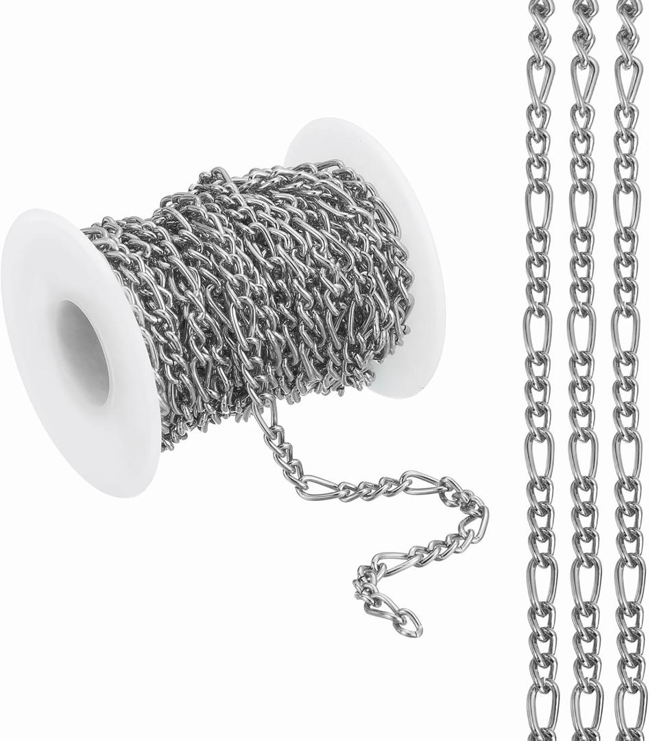 PATIKIL 16.4Ft Silver Tone Link Chain Roll for Jewelry Making, 5mm Wide Aluminum Twisted Link Chain Bulk for Jewelry Making DIY Craft Supplies Necklaces Bracelets Earring