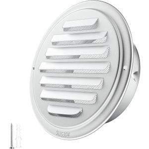4inch Round Shiny Silver Paint Cement Wall Pipe Vent Cover - Weatherproof Exterior Vent Cap, Insect-Proof Ventilation Cover for Industrial Style Flat Ducting Air Vent with Fly Screen Mesh