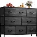 WLIVE 8 Drawer Dresser for Bedroom, Fabric Black Dresser with Large Storage Drawer Unit for Entryway, Chest of Drawers for Living Room (Charcoal Black Wood Grain Print)