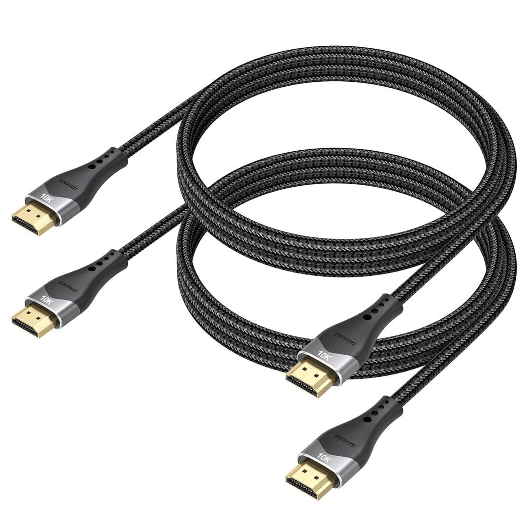 HDMI Cable 4FT 2-Pack 10K 8K 4K, HDMI 2.1 Cable 48Gbps Ultra High Speed HDMI Braided Cord 8K@60Hz, 4K@120Hz, eARC, HDR10+, HDCP2.3 for Laptop, Monitor, HDTV, Projector, PS5/PS4, Xbox