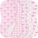 SmoothNovelty 5 Pack Pink Bow Baby Burp Cloths Soft Absorbent Burping Rags for Newborns 19"x9" Spit up Cloths for Boy Girl Newborn Baby Shower Registry Gifts Set Nursery Decor
