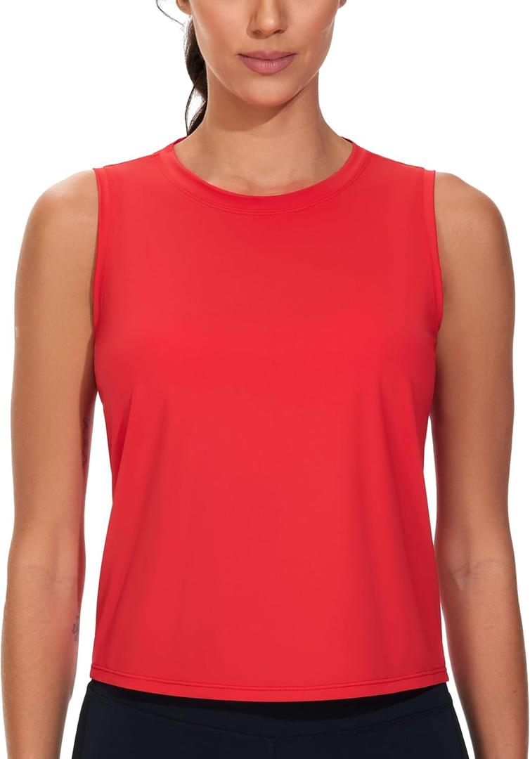 Dragon Fit Women's Ice Silk Workout Tank Tops Sleeveless Cropped Yoga Shirt for Running Gym Summer (Large, Bright Red)