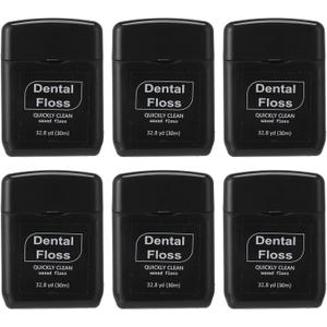 Baderke 6 Pack Mini Dental Floss, Travel Pack, 30 M Each Waxed Glide Floss Oral Care for Family Teeth Protection Effective Plaque Removal, Slides Smoothly(Black)