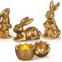 Easter Bunny Gold Bunny Figurines, 4PCS Spring Decors Easters Centerpieces for Tables Sculptures Home Decors, Easter Decorations for Home, 3.5 inches