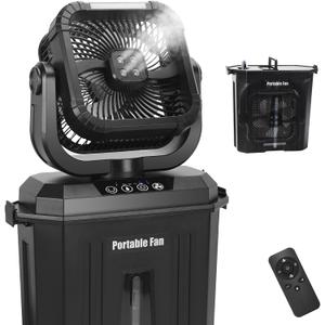 blessny Portable Oscillating Misting Fan with 12L Water Bucket, 20000mAh Battery Operated Mister Camping Fans with 4 Sprays Outlet, 120 Oscillation for Patio Workspace Golf Chart Sport Pet Cooling