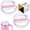 40 OZ Tumbler Lid Replacement Fit for Stanley Cup, 2 Pack Clear Replacement Lids Fit for Stanley Travel Tumbler, Spill Proof Tumbler Covers for Stanley Cup Accessories (Clear - Pink)