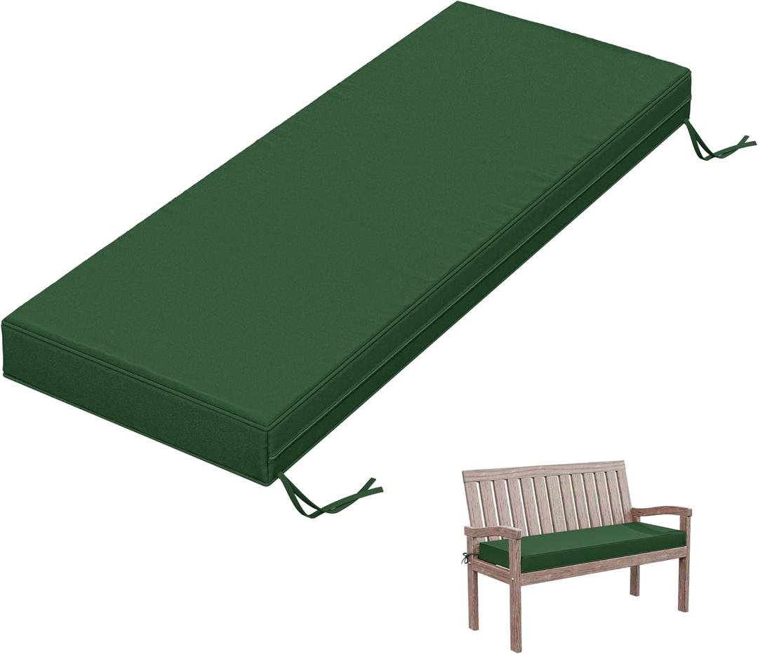 Outdoor Bench Cushion 48 X 18 X 3.5 Inch Thick Waterproof Patio Furniture Cushions, Patio Porch Swing Replacement Seat Pad with Tie Straps and Anti-Slip, for Backyard Garden, Green