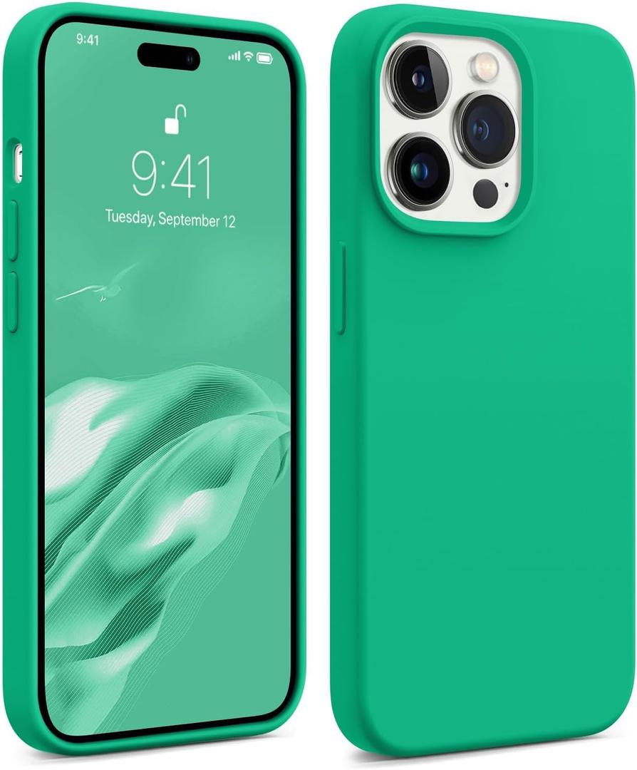AOTESIER Shockproof Designed for iPhone 14 Pro Max Case, [Food Grade Silicone] [Military Drop Protection] with Anti-Scratch Lining Protective Phone Case for 14 ProMax, 6.7 inch, Emerald Green