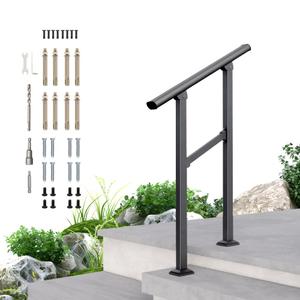 DIYHD 10 Step Handrail, Black Iron Stair Railing, Outdoor Indoor, 1 Pack