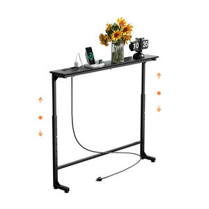 GRLEAF 45" Adjustable Height Narrow Console Table with Power Outlets, Long Sofa Table with Charging Station Behind Couch Table Skinny Entryway Table for Living Room, Hallway and Office – Black