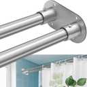 Double Shower Curtain Rod 28 to 75 Inches Elegant Double Shower Rod Adjustable Wall Mounted Double Shower Curtain Pole for Bathroom (Silver, 28 to 75")
