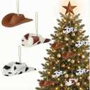 Soulchen 12 Pcs Western Christmas Ornaments Cowboy Hat Felt Christmas Tree Decorations Handmade Rustic Cowboy Mini Hat Hanging Ornaments for Holiday Party, DIY Crafts, Stocking Stuffers