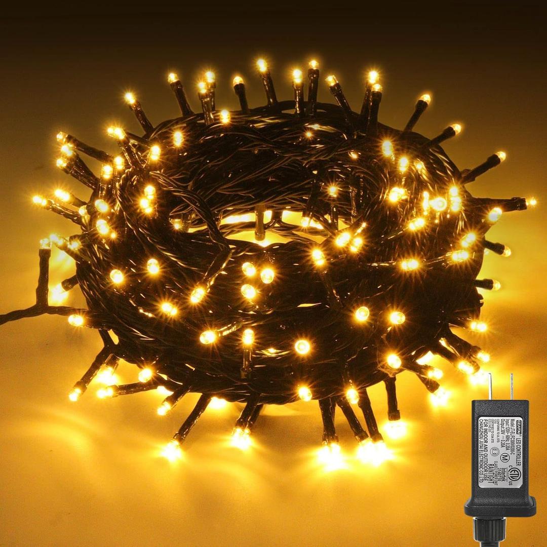 Christmas Tree Lights, 65FT/20M 200 LED Christmas Lights Plug in, 8 Modes Waterproof Outdoor Lights Indoor, Memory Function, Connectable String Lights for Party, Patio, Wedding (Warm White)