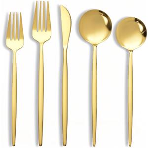 NOCCUR 40-Piece Gold Silverware Set for 8 - Stainless Steel Gold Flatware Set Include Knives, Spoons and Forks for Home/Party/Thanksgiving