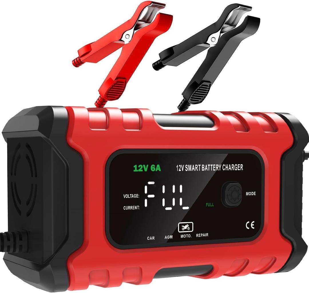 Car Battery Charger, 12V 6A Smart Battery Trickle Charger, 12V Automotive Battery Maintainer Desulfator with Temperature Compensation for Car Truck Motorcycle Lawn Mower Marine Lead Acid Batteries
