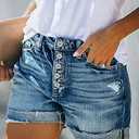 onlypuff Womens Jean Short Cut Off Denim Shorts High Waist Ripped Distressed Stretchy (Blue, M)